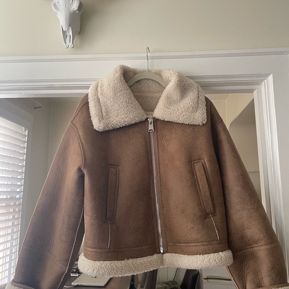Mango SHEARLING-LINED LEATHER-EFFECT JACKET - Picture 5 of 7